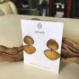 SOKO Brass Double Drop Earrings Handmade Kenya Earthy Natural Boho Chic